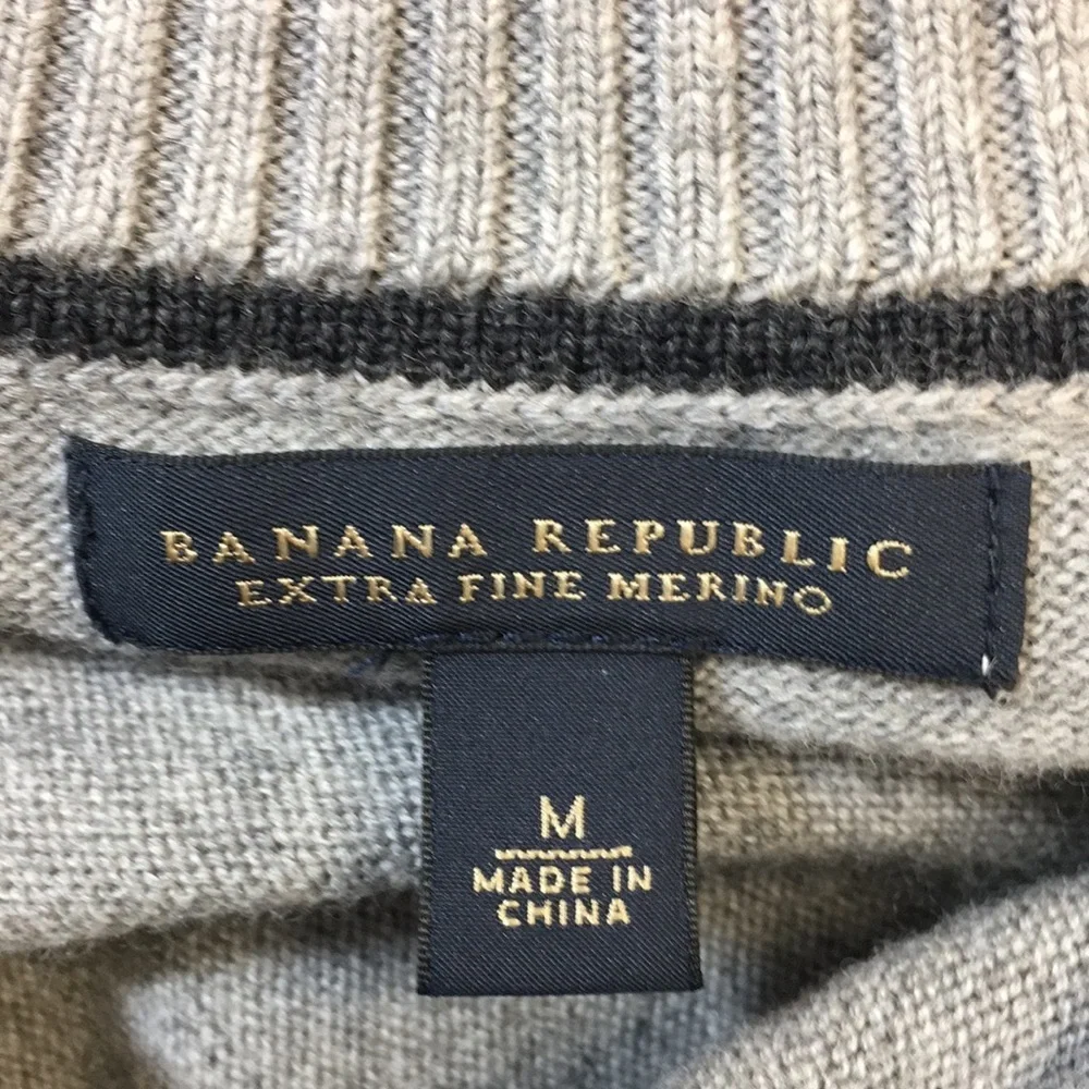 Banana Republic Gray Knit Extra‎ Fine Merino Wool Sweater Mens Medium Preppy